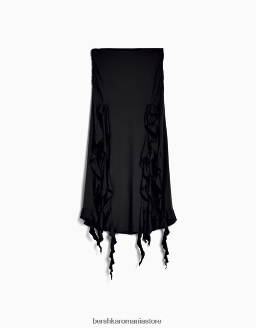 Bershka femei fusta midi cu volane negru Z86D1608 îmbrăcăminte