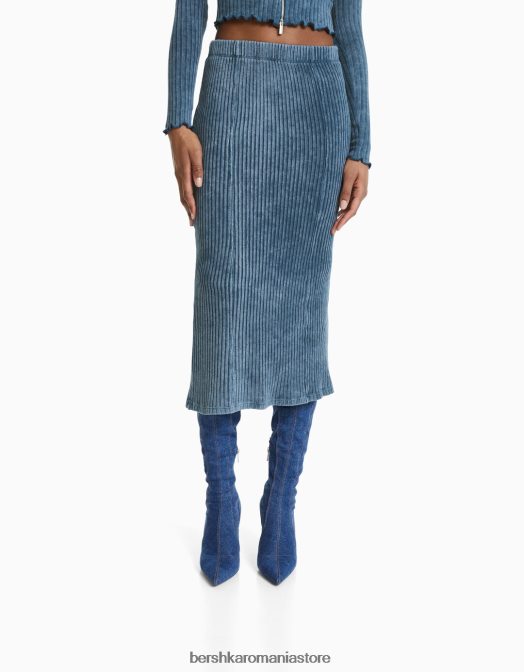 Bershka femei fusta midi decolorată albastru deschis Z86D1626 îmbrăcăminte