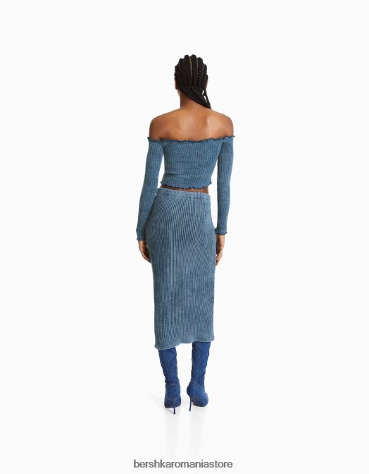 Bershka femei fusta midi decolorată albastru deschis Z86D1626 îmbrăcăminte