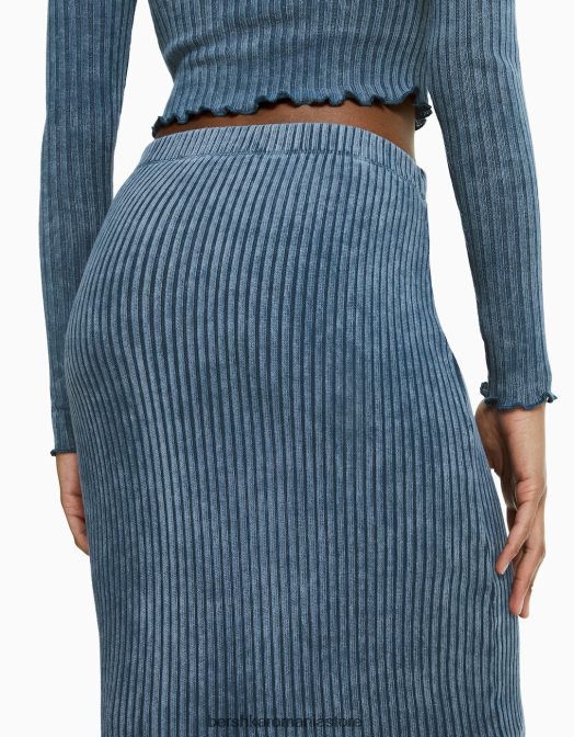 Bershka femei fusta midi decolorată albastru deschis Z86D1626 îmbrăcăminte