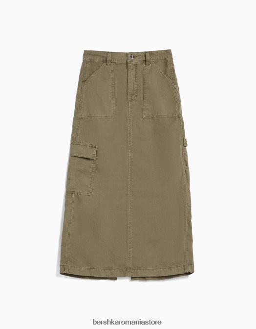 Bershka femei fusta midi din bumbac carpenter kaki Z86D4063 îmbrăcăminte