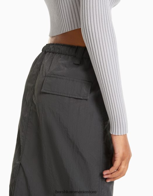 Bershka femei fusta midi din nailon gri Z86D1672 îmbrăcăminte