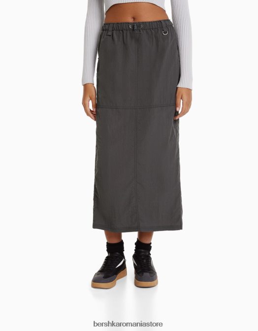 Bershka femei fusta midi din nailon gri Z86D1672 îmbrăcăminte