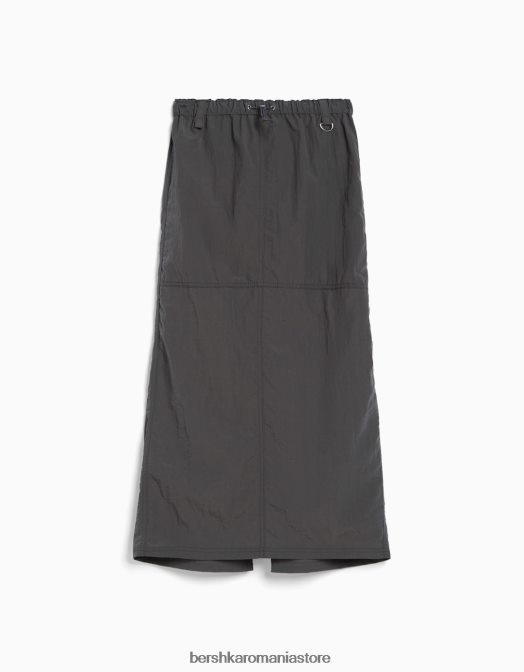 Bershka femei fusta midi din nailon gri Z86D1672 îmbrăcăminte