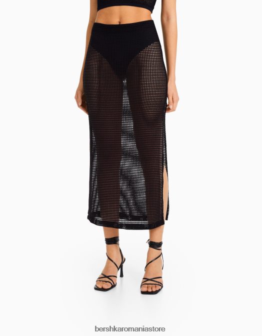 Bershka femei fusta midi din plasa negru Z86D1643 îmbrăcăminte