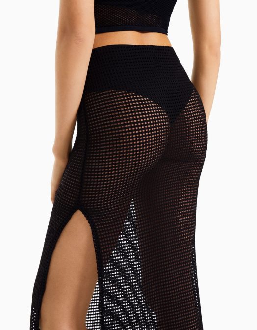 Bershka femei fusta midi din plasa negru Z86D1643 îmbrăcăminte