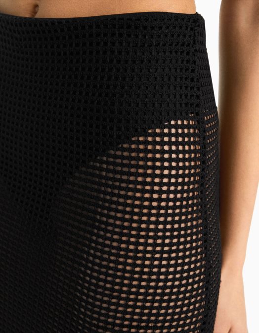 Bershka femei fusta midi din plasa negru Z86D1643 îmbrăcăminte