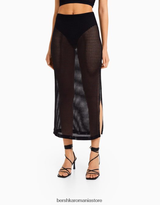 Bershka femei fusta midi din plasa negru Z86D2030 îmbrăcăminte