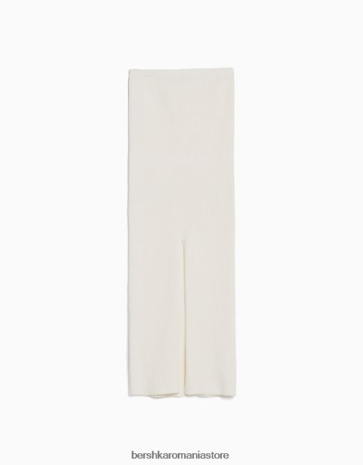 Bershka femei fusta midi din tricot cu nervuri cremă Z86D4065 îmbrăcăminte