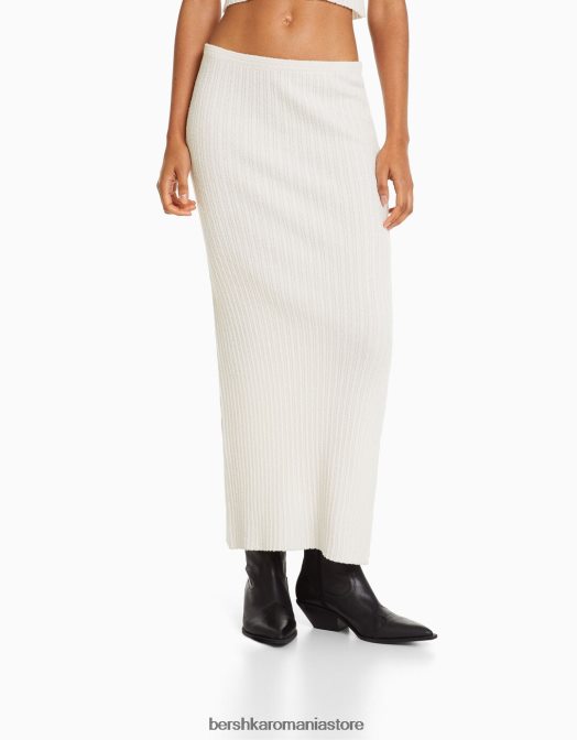 Bershka femei fusta midi din tricot rustic cremă Z86D954 îmbrăcăminte
