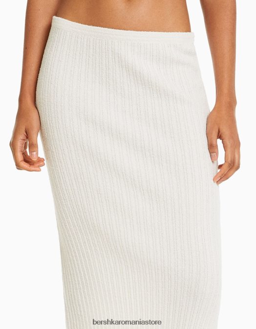 Bershka femei fusta midi din tricot rustic cremă Z86D954 îmbrăcăminte