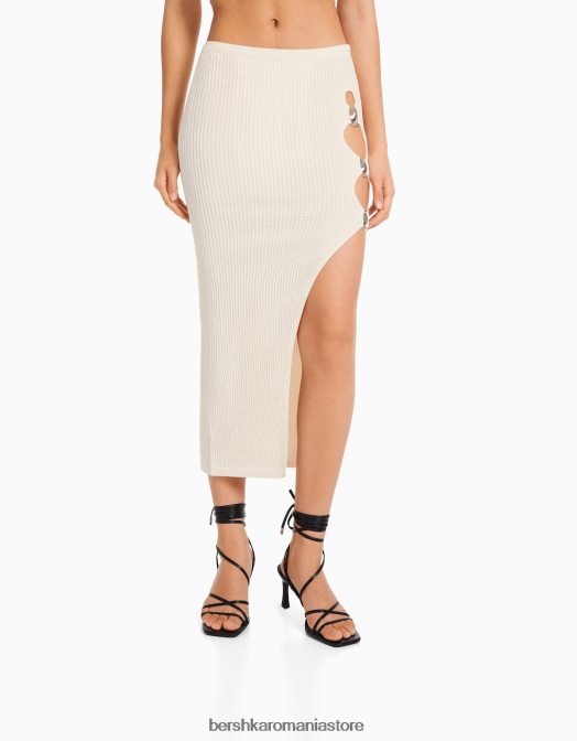 Bershka femei fusta midi fara cusaturi cu detalii alb Z86D1656 îmbrăcăminte