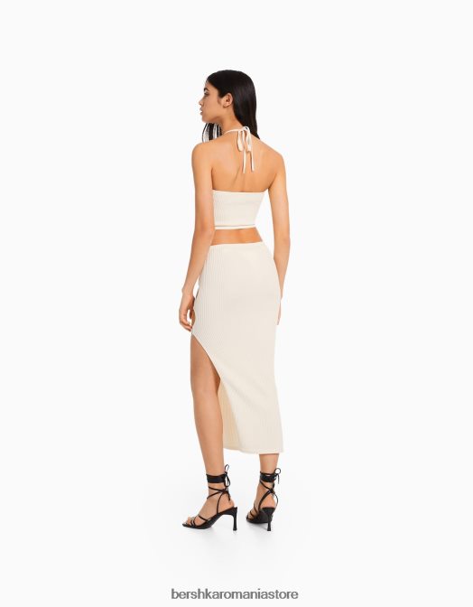 Bershka femei fusta midi fara cusaturi cu detalii alb Z86D1656 îmbrăcăminte