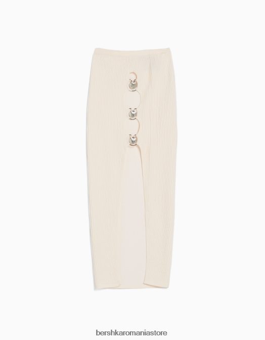 Bershka femei fusta midi fara cusaturi cu detalii alb Z86D1656 îmbrăcăminte