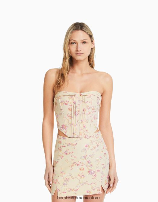 Bershka femei fusta mini cu imprimeu texturat bej Z86D1625 îmbrăcăminte