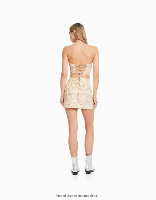 Bershka femei fusta mini cu imprimeu texturat bej Z86D1625 îmbrăcăminte