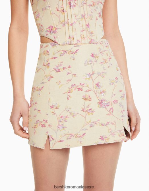 Bershka femei fusta mini cu imprimeu texturat bej Z86D1625 îmbrăcăminte