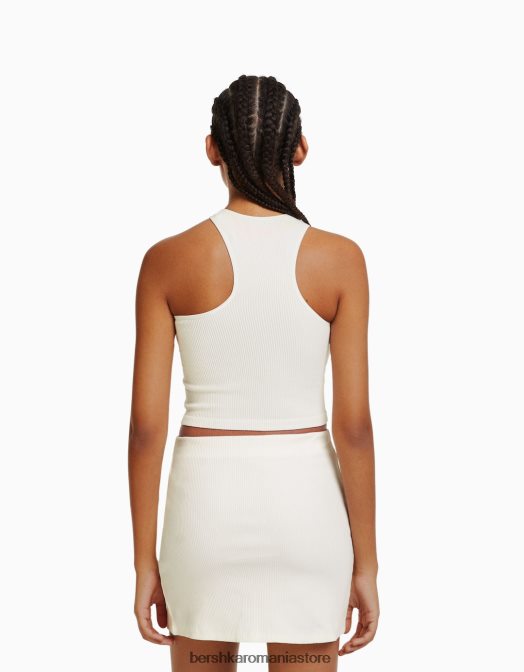 Bershka femei fusta mini cu nervuri cremă Z86D1651 îmbrăcăminte