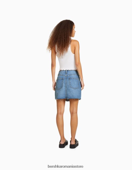 Bershka femei fusta mini denim vintage albastru Z86D4052 îmbrăcăminte