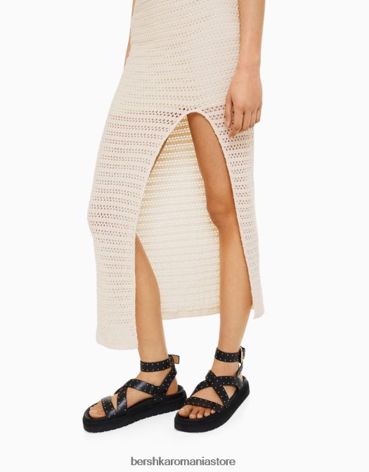 Bershka femei fusta rustica crosetata midi bej Z86D1928 îmbrăcăminte