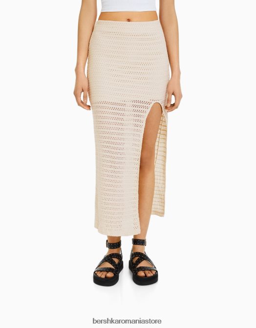 Bershka femei fusta rustica crosetata midi bej Z86D1929 îmbrăcăminte