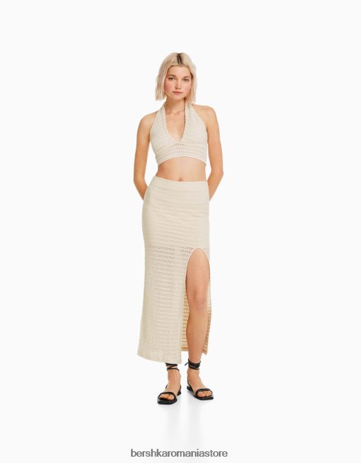 Bershka femei fusta rustica crosetata midi bej Z86D977 îmbrăcăminte