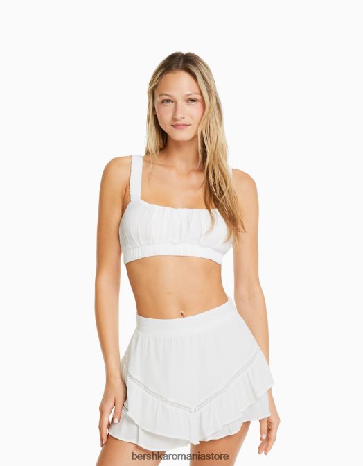 Bershka femei fusta skortă din crepon cu volane cremă Z86D1662 îmbrăcăminte