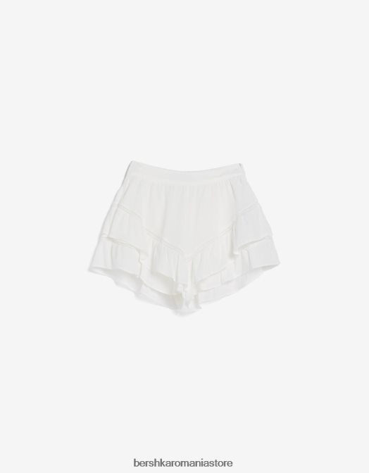 Bershka femei fusta skortă din crepon cu volane cremă Z86D1662 îmbrăcăminte