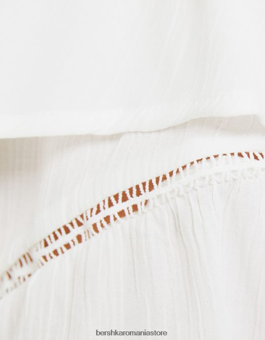 Bershka femei fusta skortă din crepon cu volane cremă Z86D1662 îmbrăcăminte