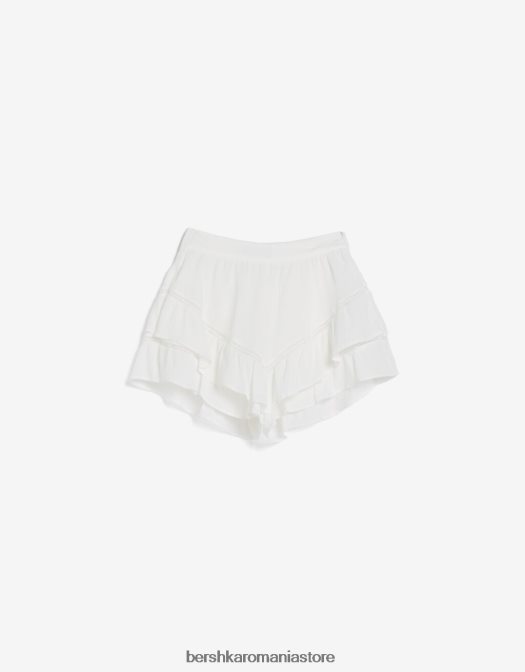 Bershka femei fusta skortă din crepon cu volane cremă Z86D1918 îmbrăcăminte