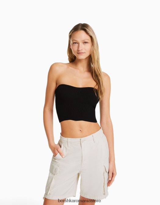 Bershka femei bermudă cargo din bumbac cu bretele aproape alb Z86D1297 îmbrăcăminte