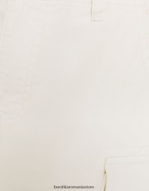 Bershka femei bermudă cargo din bumbac cu bretele aproape alb Z86D1297 îmbrăcăminte