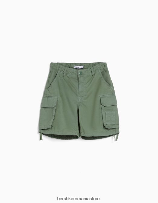 Bershka femei bermudă cargo din bumbac cu bretele kaki Z86D1298 îmbrăcăminte