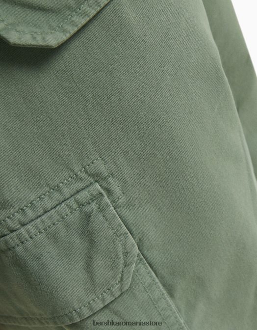 Bershka femei bermudă cargo din bumbac cu bretele kaki Z86D1298 îmbrăcăminte