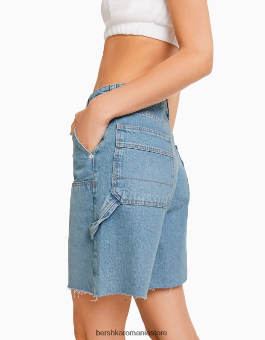 Bershka femei bermuda din denim carpenter albastru deschis Z86D1392 îmbrăcăminte