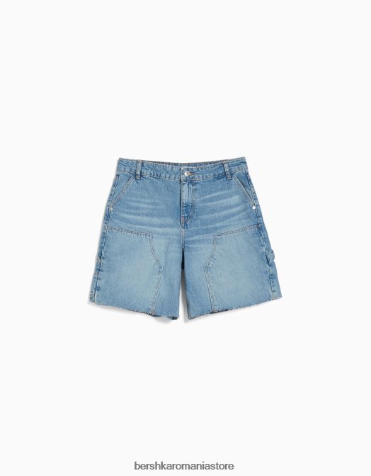 Bershka femei bermuda din denim carpenter albastru deschis Z86D1392 îmbrăcăminte