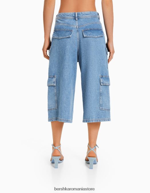 Bershka femei bermude largi din denim cargo albastru deschis Z86D1391 îmbrăcăminte