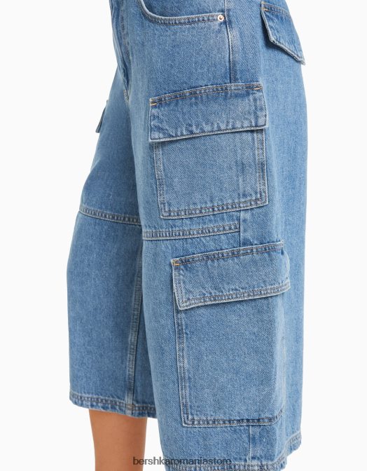 Bershka femei bermude largi din denim cargo albastru deschis Z86D1391 îmbrăcăminte