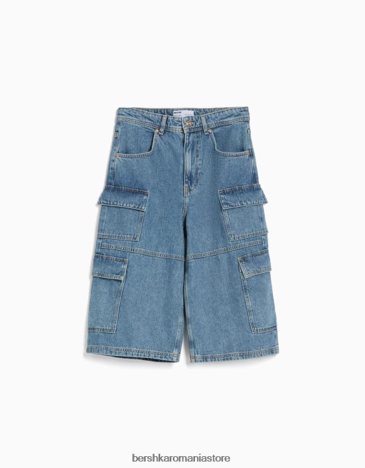 Bershka femei bermude largi din denim cargo albastru deschis Z86D1391 îmbrăcăminte
