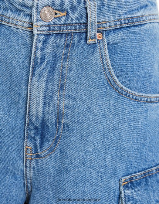 Bershka femei bermude largi din denim cargo albastru deschis Z86D1391 îmbrăcăminte