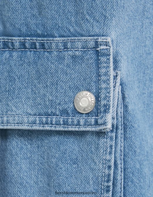 Bershka femei blugi cargo cu buzunare multiple albastru deschis Z86D1290 îmbrăcăminte