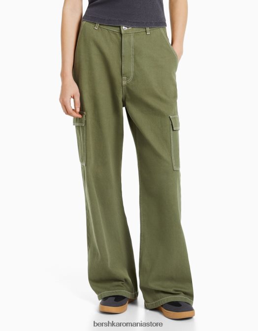 Bershka femei blugi cargo cu picioare largi kaki Z86D1341 îmbrăcăminte