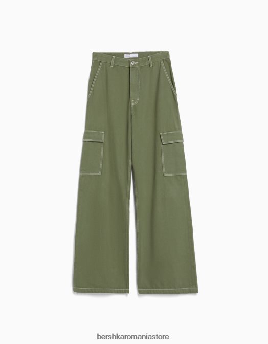 Bershka femei blugi cargo cu picioare largi kaki Z86D1341 îmbrăcăminte