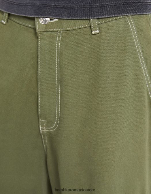 Bershka femei blugi cargo cu picioare largi kaki Z86D1341 îmbrăcăminte