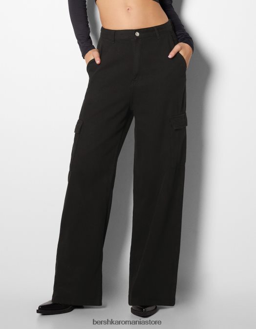 Bershka femei blugi cargo cu picioare largi negru Z86D1342 îmbrăcăminte