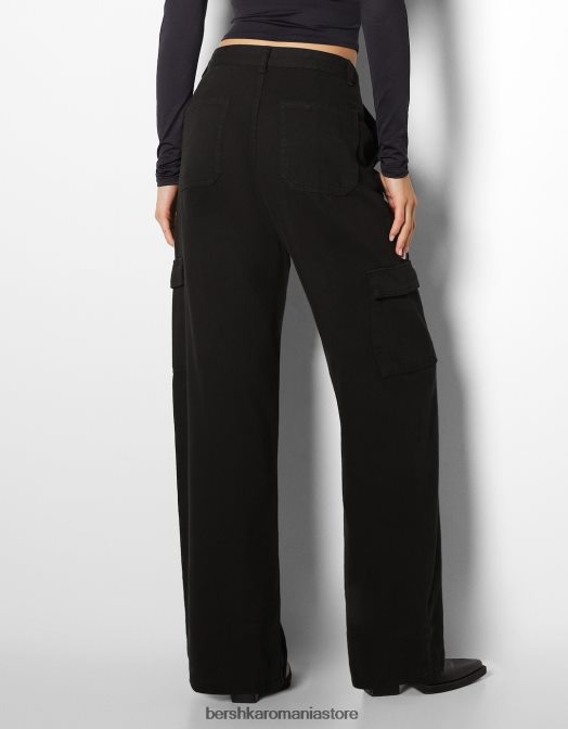 Bershka femei blugi cargo cu picioare largi negru Z86D1342 îmbrăcăminte