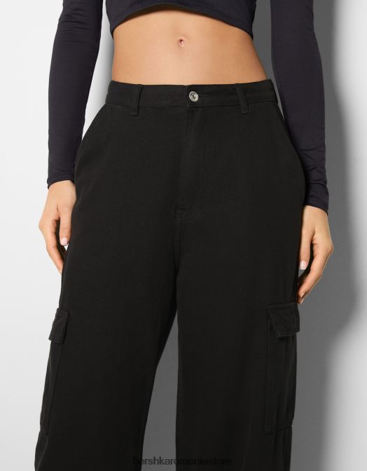 Bershka femei blugi cargo cu picioare largi negru Z86D1342 îmbrăcăminte
