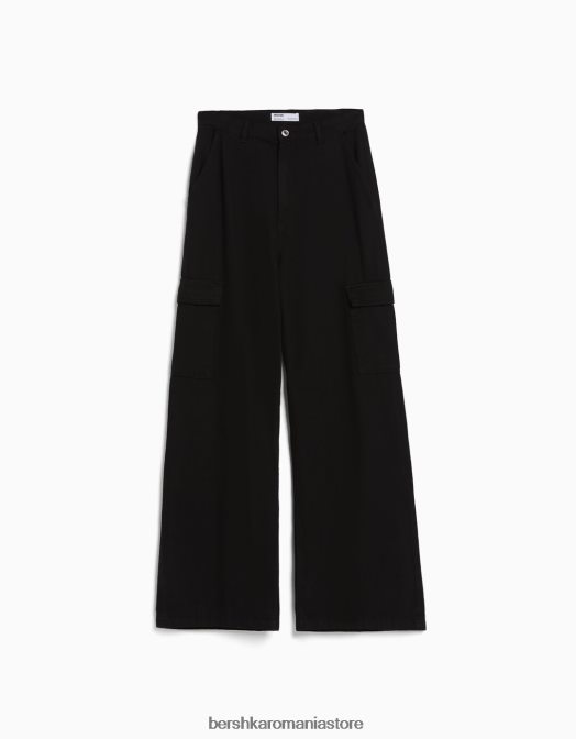 Bershka femei blugi cargo cu picioare largi negru Z86D1342 îmbrăcăminte