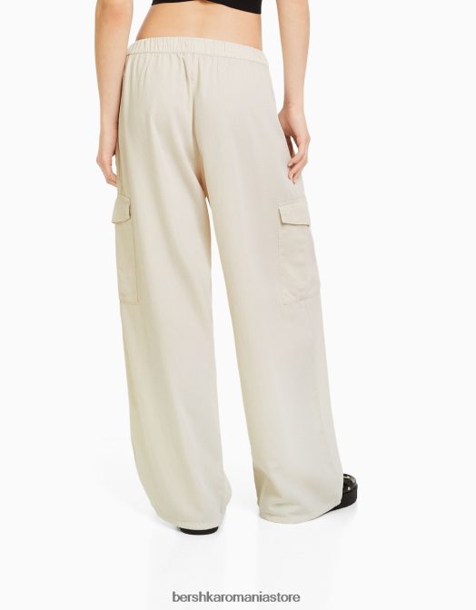Bershka femei blugi cargo cu talie lată cremă Z86D1316 îmbrăcăminte