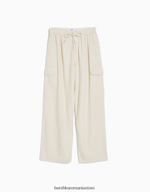 Bershka femei blugi cargo cu talie lată cremă Z86D1316 îmbrăcăminte